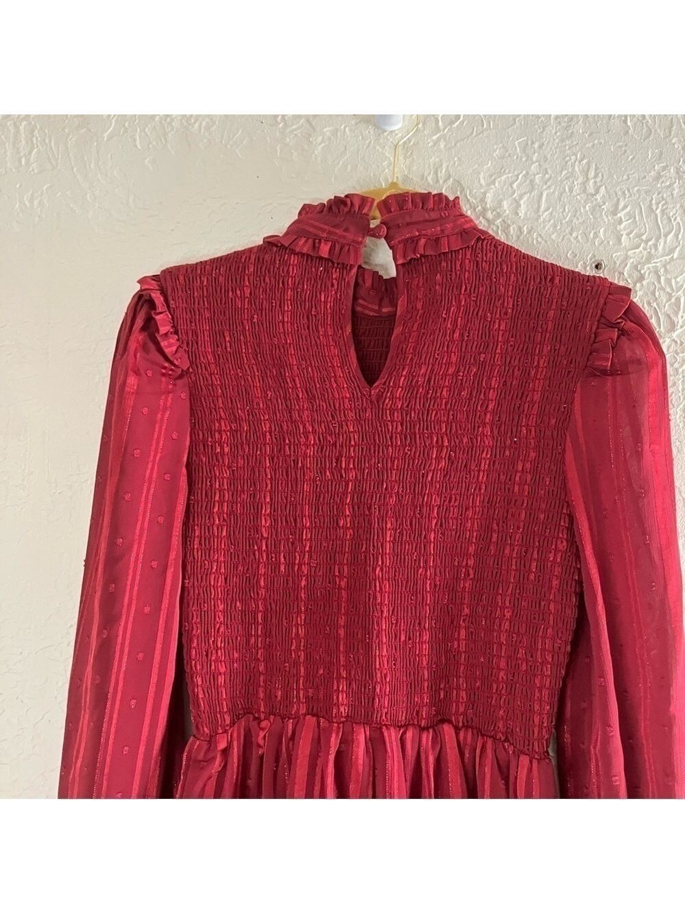 Lulu’s Cheerful Charmer Wine Red Lurex Long Sleeve Mini Dress - Picture 9 of 13